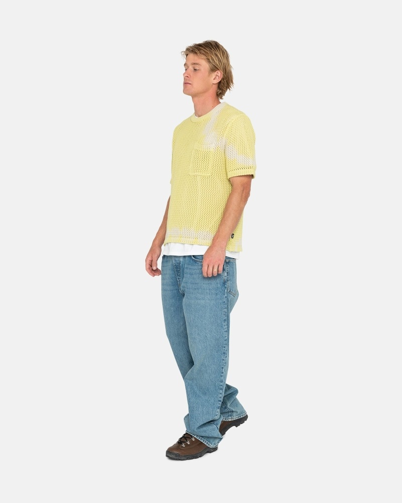 Yellow Men's Stussy O'Dyed Heavyweight Mesh Crew T Shirts | CA0000250