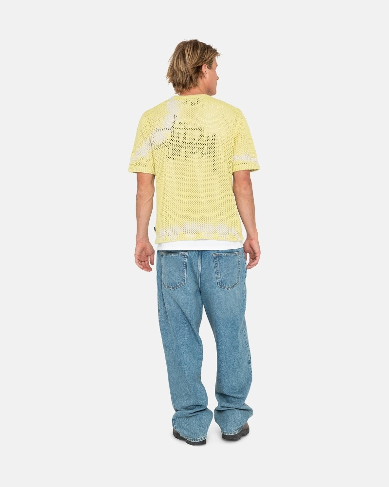 Yellow Men's Stussy O'Dyed Heavyweight Mesh Crew T Shirts | CA0000250