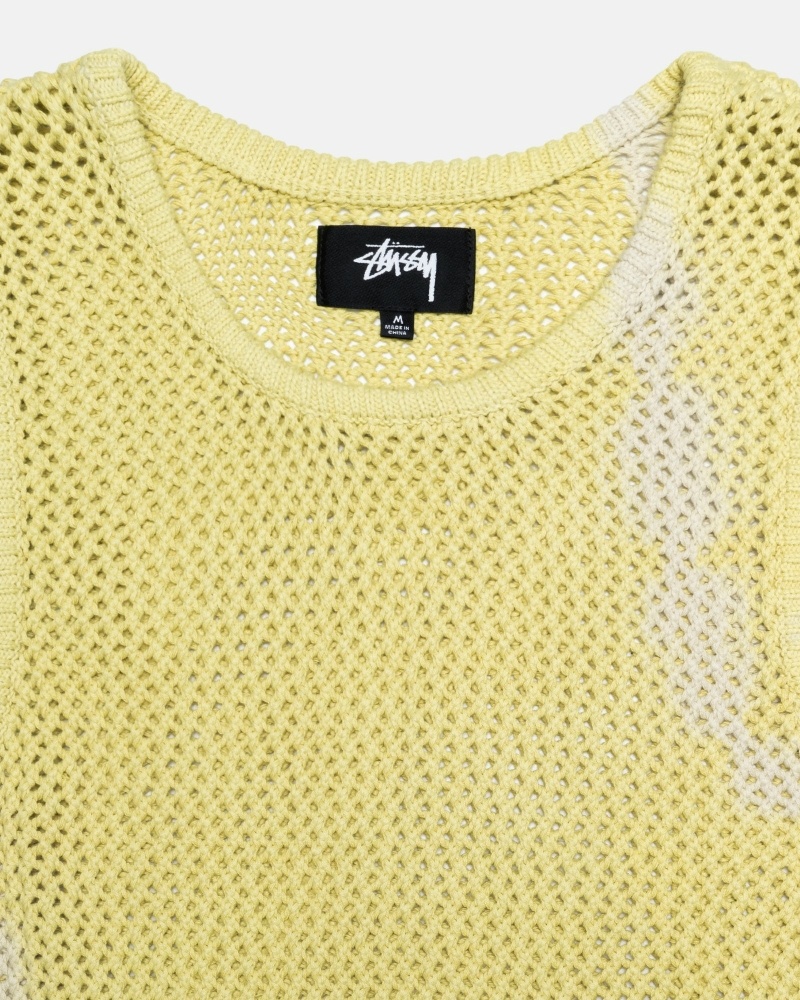 Yellow Men's Stussy O'Dyed Heavyweight Mesh Tanks | CA0000966