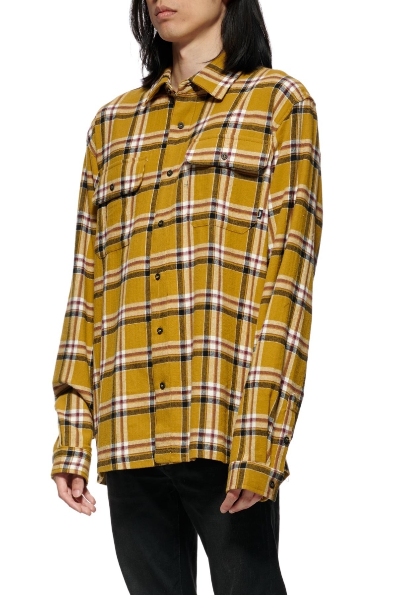 Yellow Men's Stussy Olsen Check LS Shirts | CA0000329