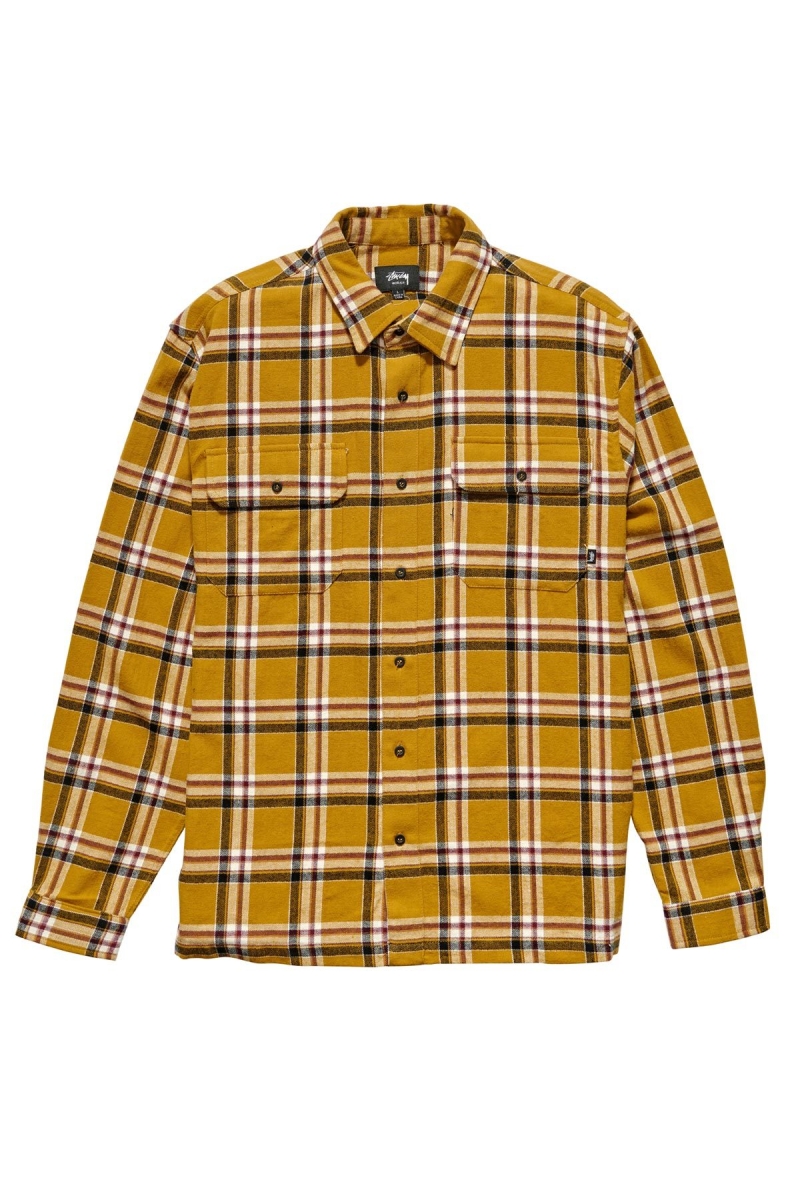 Yellow Men\'s Stussy Olsen Check LS Shirts | CA0000329