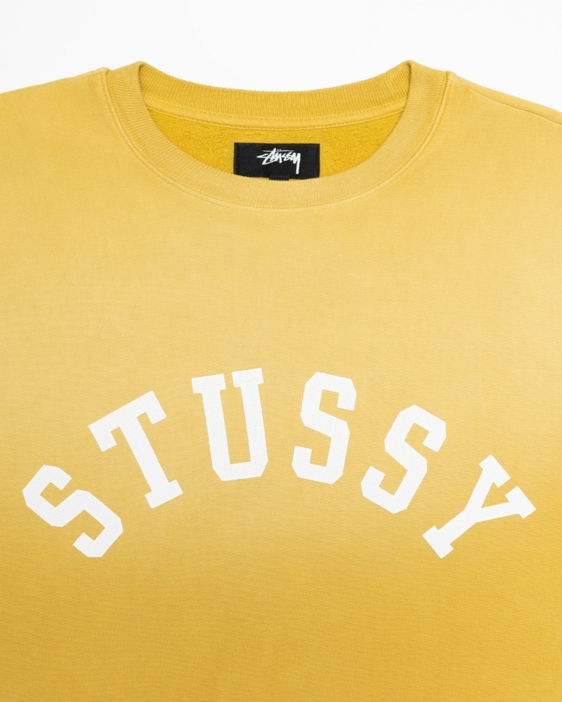 Yellow Men's Stussy Sun Faded Oversized Crew Hoodies | CA0000085