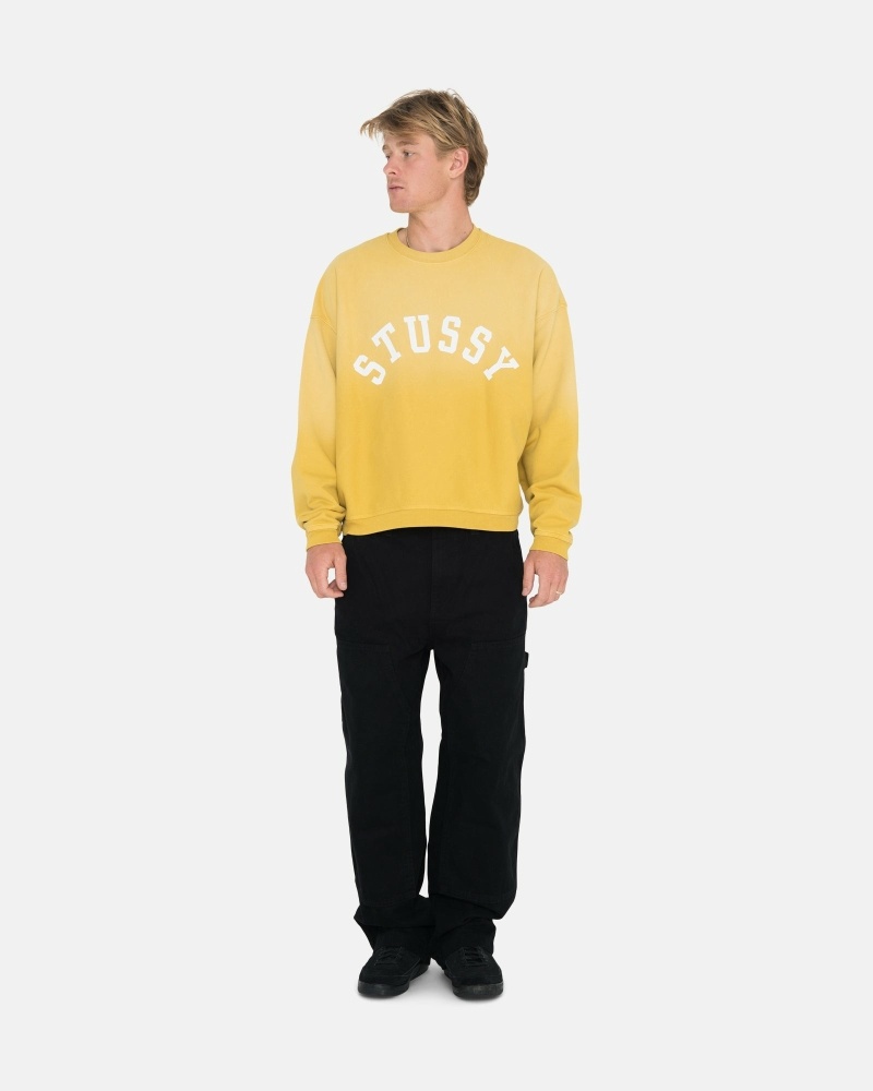 Yellow Men's Stussy Sun Faded Oversized Crew Hoodies | CA0000085