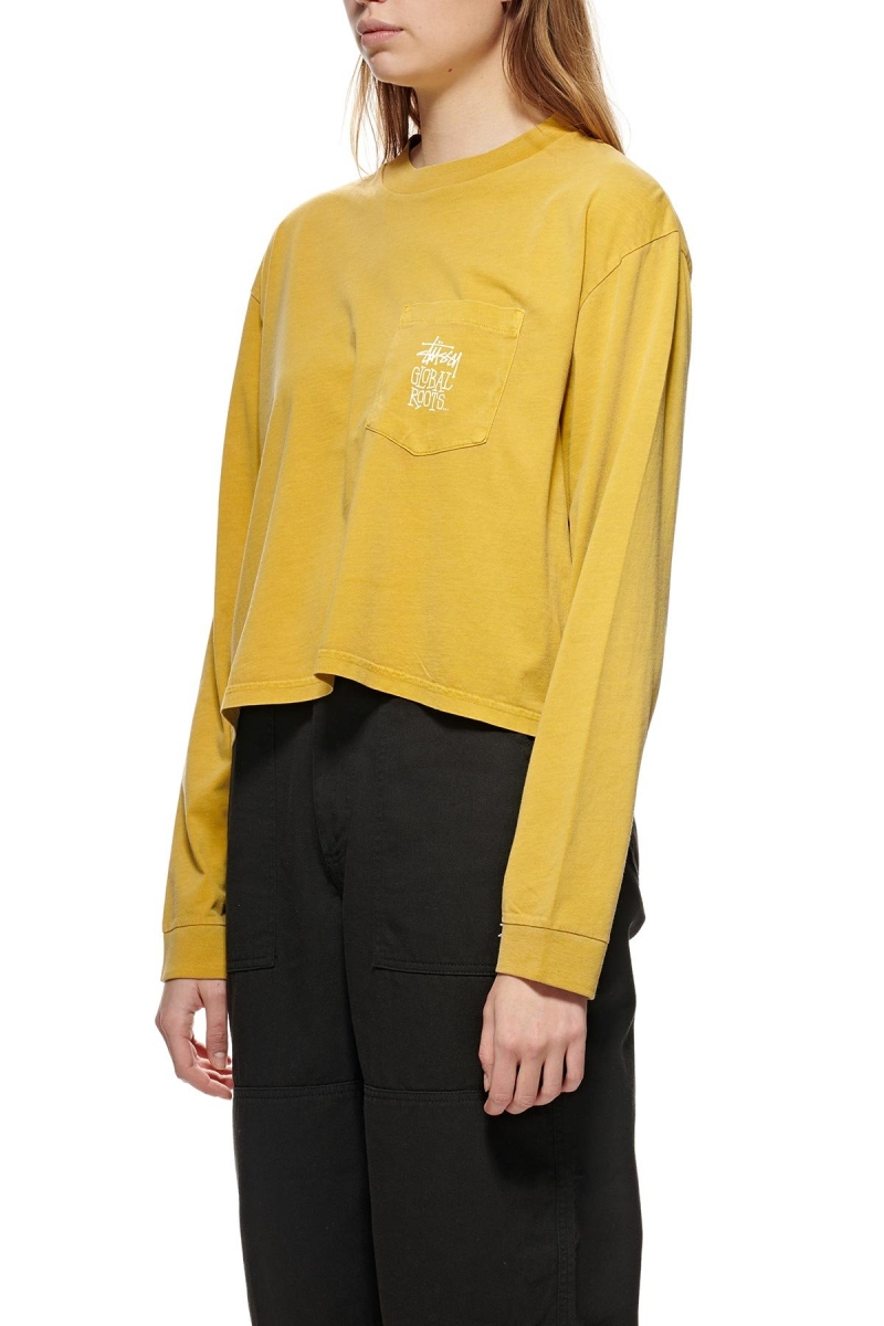 Yellow Women's Stussy Graffiti Pigment LS Boxy Sweatshirts | CA0000923