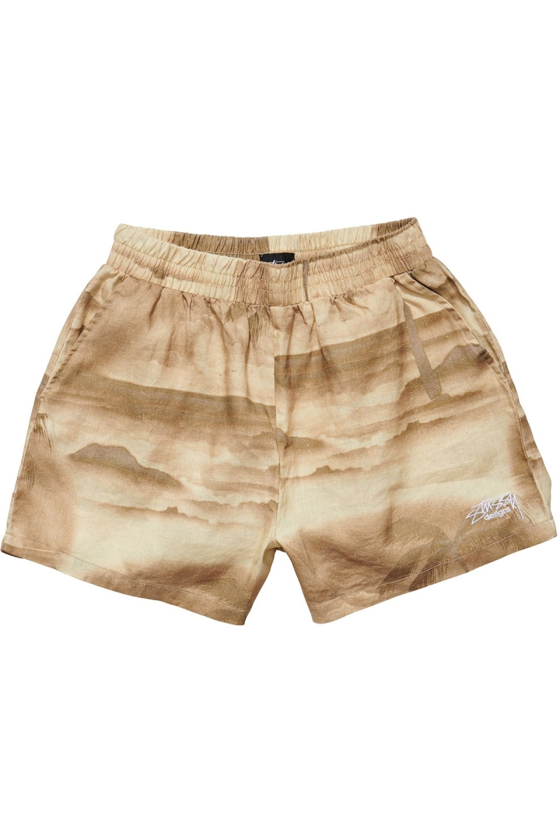 Yellow Women\'s Stussy Island Linen Shorts | CA0000648