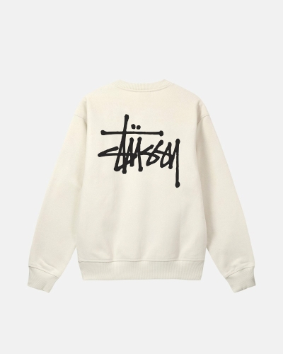 Beige Men's Stussy Basic Crew Hoodies | CA0000007