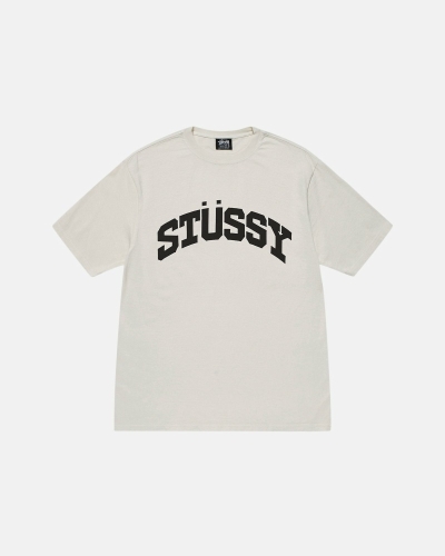 Beige Men's Stussy Block Sport Pigment Dyed T Shirts | CA0000115