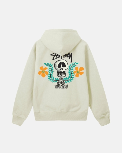 Beige Men's Stussy Skull Crest Hoodies | CA0000064