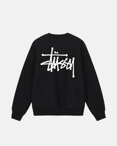 Black Men's Stussy Basic Crew Hoodies | CA0000005