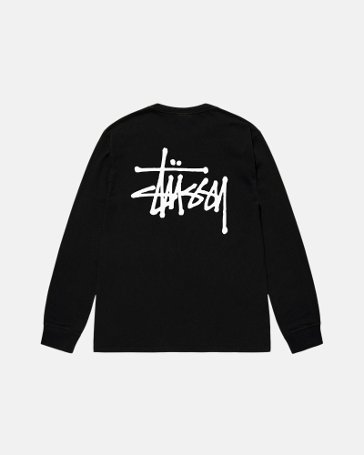 Black Men's Stussy Basic Ls T Shirts | CA0000101