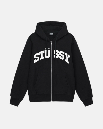 Black Men's Stussy Block Sport Zip Hoodies | CA0000023