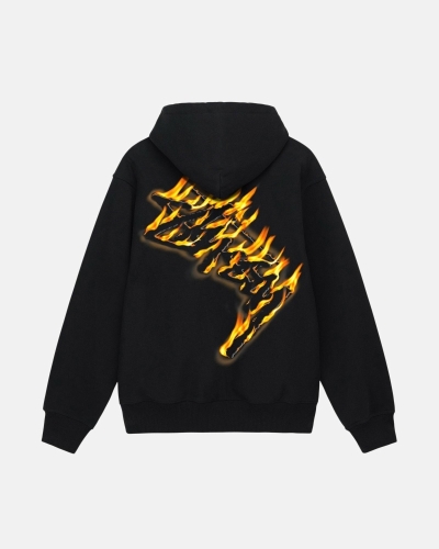 Black Men's Stussy Burning Stock Zip Hoodies | CA0000025