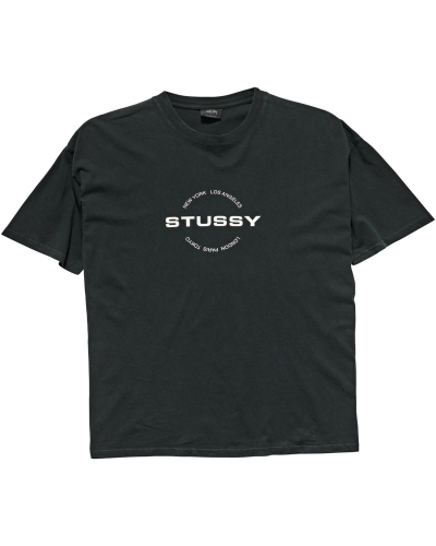 Black Men's Stussy City Circle SS T Shirts | CA0000121