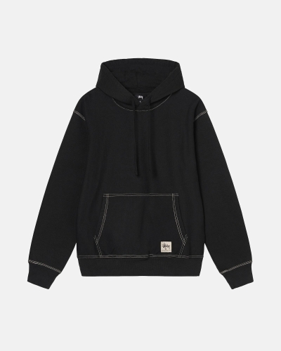 Black Men's Stussy Contrast Stitch Label Hoodies | CA0000032