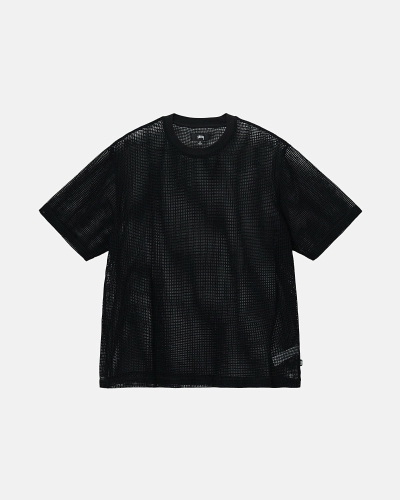 Black Men's Stussy Cotton Mesh Ss Crew T Shirts | CA0000144