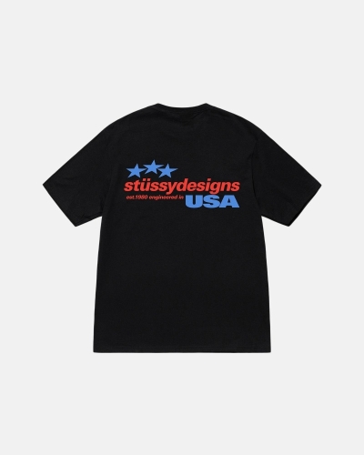 Black Men's Stussy Designs USA T Shirts | CA0000158