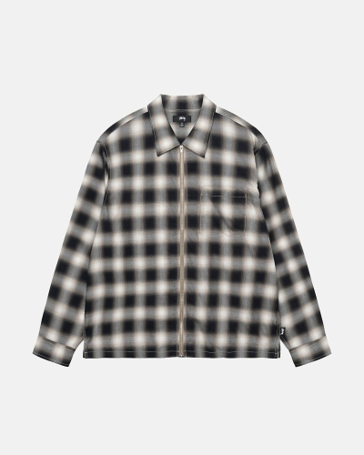 Black Men's Stussy Eddie Plaid Zip Shirts | CA0000304