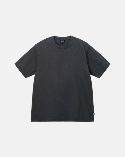 Black Men's Stussy Heavyweight Pigment Dyed Crew T Shirts | CA0000197