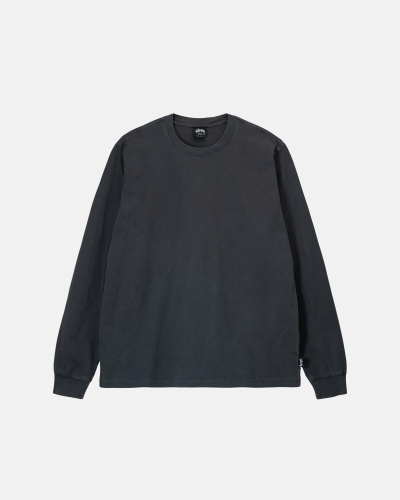 Black Men's Stussy Heavyweight Pigment Dyed Ls Crew T Shirts | CA0000211