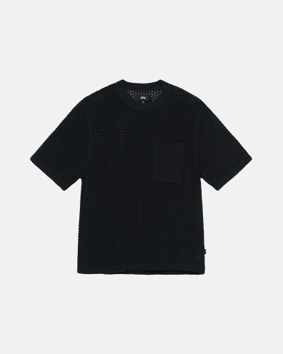 Black Men's Stussy O'Dyed Heavyweight Mesh Crew T Shirts | CA0000251