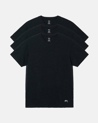 Black Men's Stussy Pack Of 3 Tagless Cotton Jersey Undershirts | CA0001019