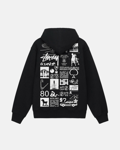 Black Men's Stussy Sara Zip Hoodies | CA0000060