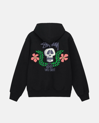 Black Men's Stussy Skull Crest Hoodies | CA0000066