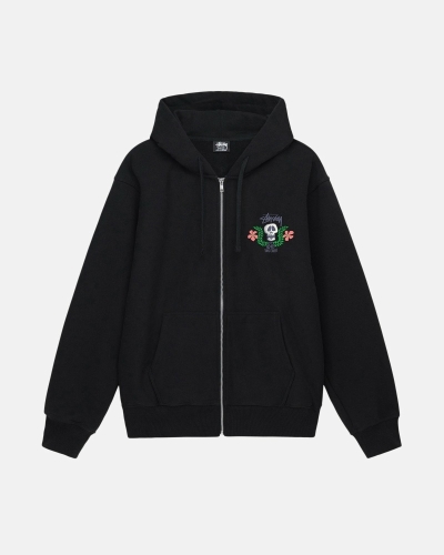 Black Men's Stussy Skull Crest Zip Hoodies | CA0000068