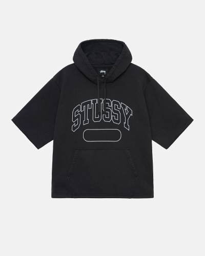 Black Men's Stussy Ss Boxy Cropped Hoodies | CA0000071