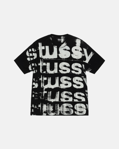 Black Men's Stussy Stamp T Shirts | CA0000271