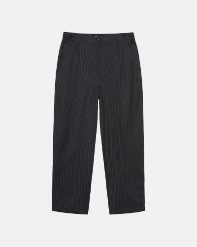 Black Men's Stussy Stripe Volume Pleated Trouser Pants | CA0000600