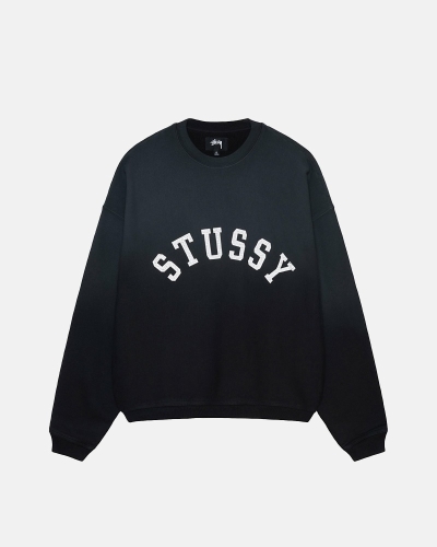 Black Men's Stussy Sun Faded Oversized Crew Hoodies | CA0000086