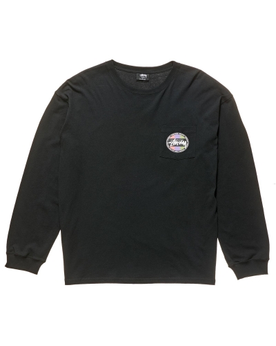 Black Men's Stussy Surf Dot Pocket Tee Sweatshirts | CA0000957