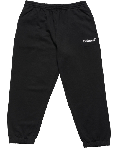 Black Men's Stussy Text Fleece Track Pants | CA0001005