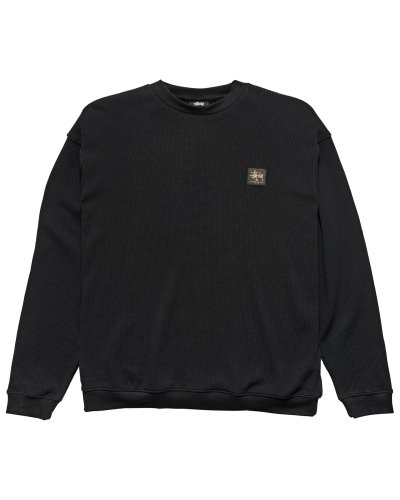 Black Men's Stussy Workwear Waffle Crew Sweaters | CA0000863