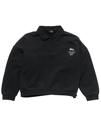 Black Women's Stussy Graffiti OS Fleece Polo Sweaters | CA0000840