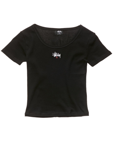 Black Women's Stussy Graffiti Rib SS T Shirts | CA0000188