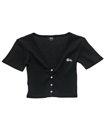 Black Women's Stussy Margot Button Up Sweatshirts | CA0000936