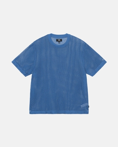 Blue Men's Stussy Cotton Mesh Ss Crew T Shirts | CA0000142