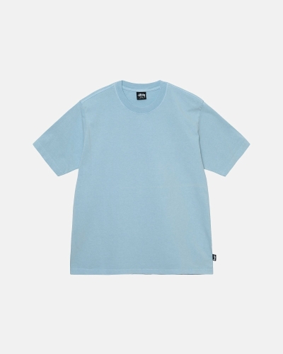 Blue Men's Stussy Heavyweight Pigment Dyed Crew T Shirts | CA0000205