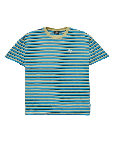 Blue Men's Stussy Morning Stripe SS T Shirts | CA0000247