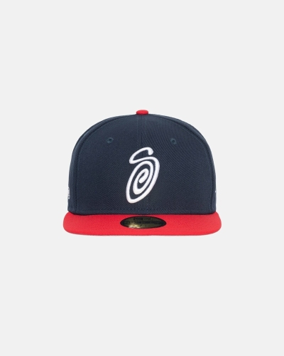 Blue Red Men's Stussy Curly S 59Fifty New Era Caps | CA0000433