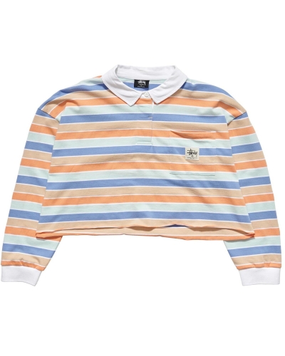 Blue Women's Stussy Anders Stripe Rugby Sweatshirts | CA0000890