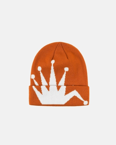 Brown Men's Stussy Crown Jacquard Cuff Beanie | CA0000424