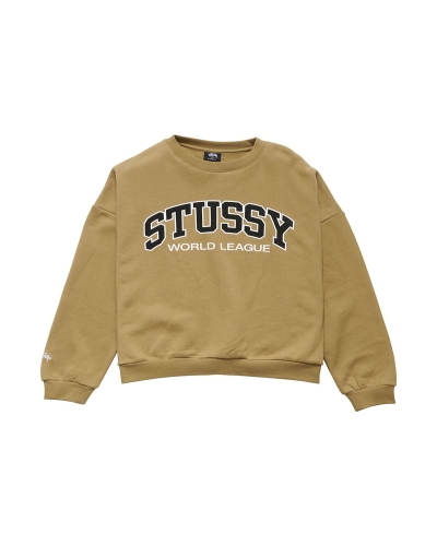 Brown Women's Stussy World League OS Crew Sweaters | CA0000868