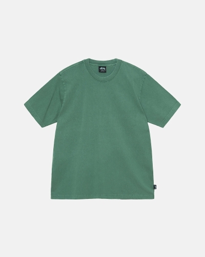 Deep Green Men's Stussy Heavyweight Pigment Dyed Crew T Shirts | CA0000200