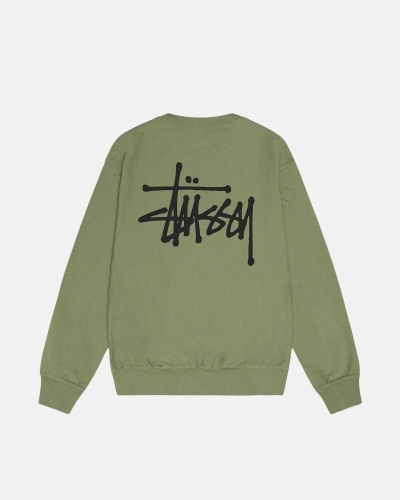 Green Men's Stussy Basic Pigment Dyed Crew Hoodies | CA0000003