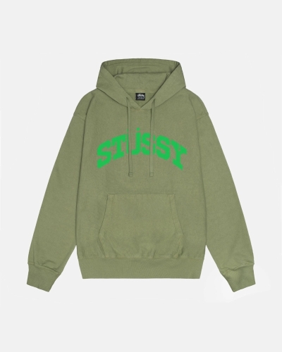 Green Men's Stussy Block Sport Pigment Dyed Hoodies | CA0000021