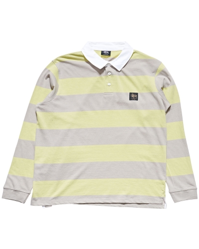 Green Men's Stussy Block Stripe LS Rugby Shirts | CA0000297