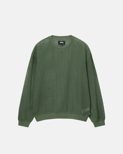 Green Men's Stussy Cotton Mesh LS Crew T Shirts | CA0000141